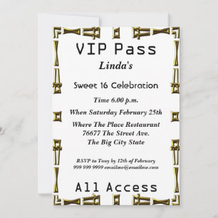 VIP pass Sweet 16 Birthday Party White Kaart