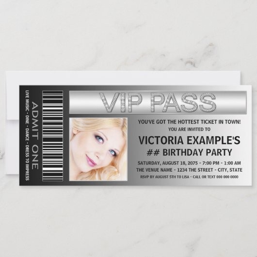 VIP Pass toegangsbewijs verjaardagsfeestje Kaart (Voorkant)