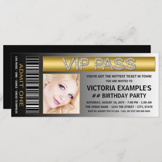 VIP Pass verjaardagsfeestje Kaart (Voorkant / Achterkant)