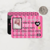 VIP PINK Stripes Credit Kaart Fotouitnodigingen Notitiekaartje (Voorkant / Achterkant in situ)