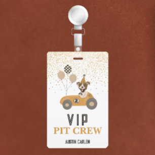 VIP race auto honden jongens verjaardagsfeestje Badge