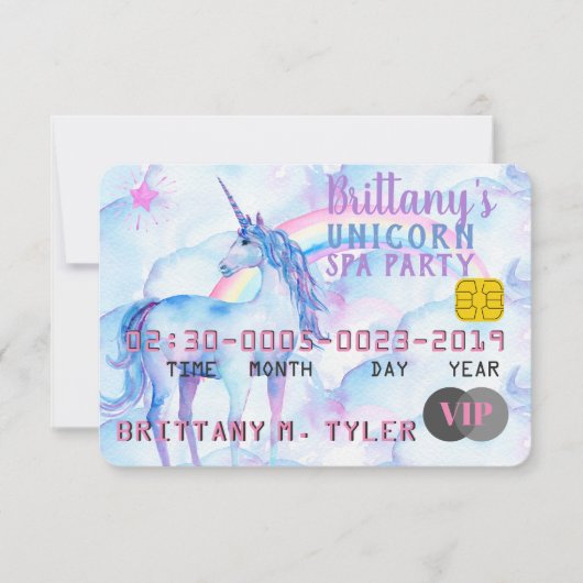 VIP Rainbow Unicorn Spa Birthday Party Kaart (Voorkant)