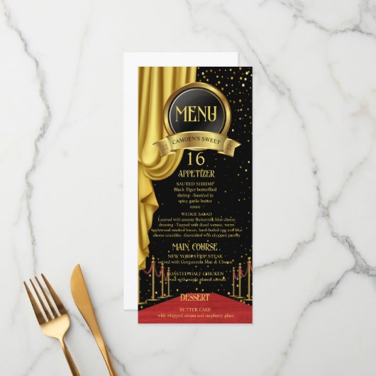 VIP, Red Carpet Birthday, Hollywood Birthday Menu (Voorkant / Achterkant in situ)