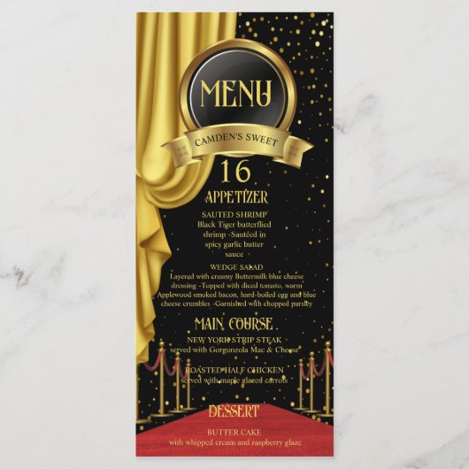 VIP, Red Carpet Birthday, Hollywood Birthday Menu (Voorkant)