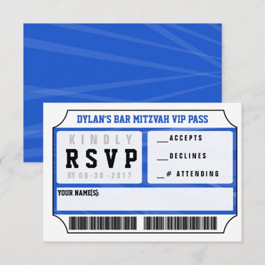 VIP REPLY CARD Bar Bat Mitzvah Uitnodiging (Voorkant / Achterkant)