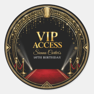 VIP Rode Loper Hollywood Zwart Goud Verjaardag Ronde Sticker