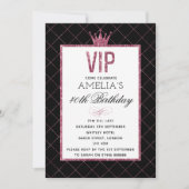 VIP Roze en Zwarte Glitter Birthday nodigt uit Kaart (Voorkant)