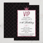 VIP Roze en Zwarte Glitter Birthday nodigt uit Kaart (Voorkant / Achterkant)