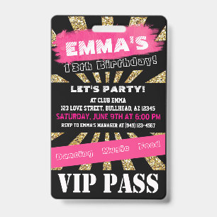 VIP Roze & Gouden Pas voor elk evenement met aange Badge