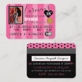 VIP Roze Stripes Fotocreditcard Uitnodiging (Voorkant / Achterkant)
