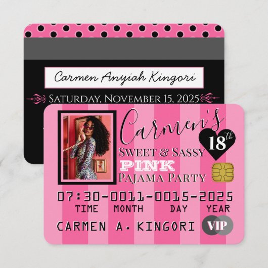 VIP roze & zwarte foto Birthday Party Credit Kaart (Voorkant / Achterkant)