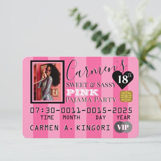 VIP roze & zwarte foto Birthday Party Credit Kaart (Staand voorkant)