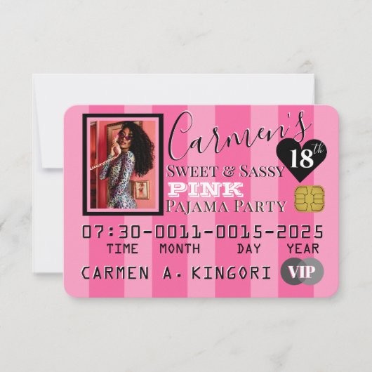 VIP roze & zwarte foto Birthday Party Credit Kaart (Voorkant)