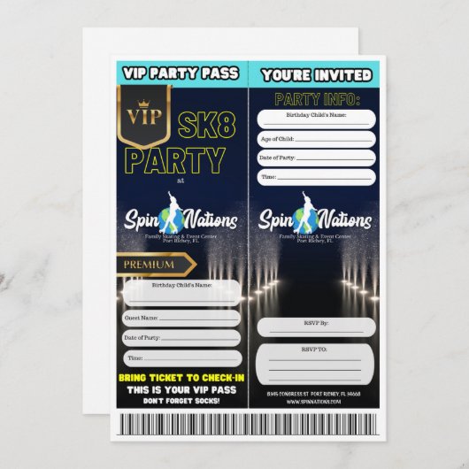 VIP Schaatsfeest Uitnodigingen (Voorkant / Achterkant)