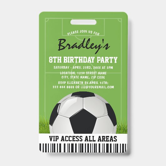 VIP Sportpas Kinderen Voetbal Verjaardagsfeestje Badge (Voorzijde)