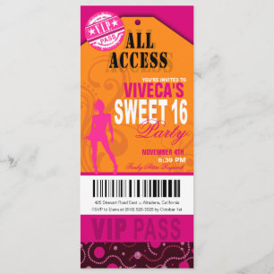 VIP Sweet 16, Oranje, Roze en Fuschia Kaart