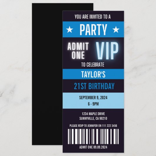 VIP Ticket 21e Enige Leeftijd Verjaardagsfeest Kaart (Voorkant / Achterkant)