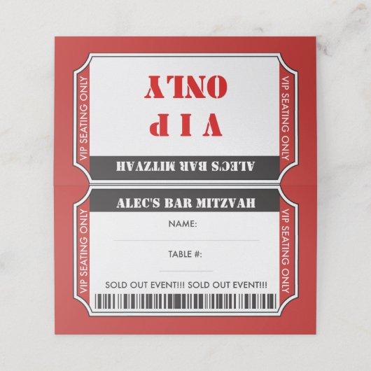 VIP TICKET Bar Mitzvah Table Seating Escort Card Plaatskaartje (Buitenkant ongevouwen)