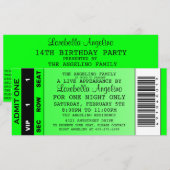 VIP Ticket Birthday (Groene) Uitnodiging (Voorkant / Achterkant)