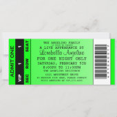 VIP Ticket Birthday (Groene) Uitnodiging (Voorkant)