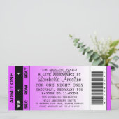 VIP Ticket Birthday Invitation (Paars) Kaart (Staand voorkant)