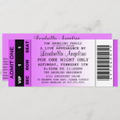 VIP Ticket Birthday Invitation (Paars) Kaart (Voorkant / Achterkant)