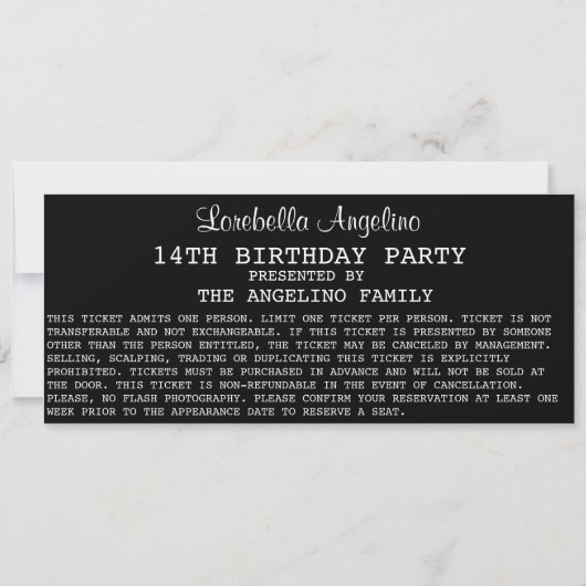 VIP Ticket Birthday Invitation (zwart) Kaart (Achterkant)