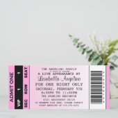 VIP Ticket Birthday-uitnodiging (lichtroze) Kaart (Staand voorkant)