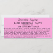VIP Ticket Birthday-uitnodiging (lichtroze) Kaart (Achterkant)
