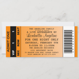 VIP Ticket Birthday-uitnodiging (Oranje) Kaart