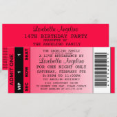 VIP Ticket Birthday-uitnodiging (warm roze) Kaart (Voorkant / Achterkant)