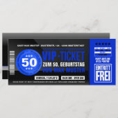 VIP-TICKET Einladungskarten (blau) Kaart (Voorkant / Achterkant)