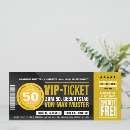 VIP-TICKET Einladungskarten (ocker-orange) Kaart (Staand voorkant)