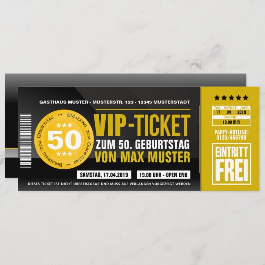 VIP-TICKET Einladungskarten (ocker-orange) Kaart (Voorkant / Achterkant)