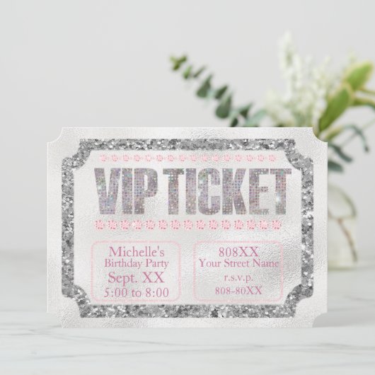 VIP Ticket Silver and Pink Diamonds Kaart (Staand voorkant)