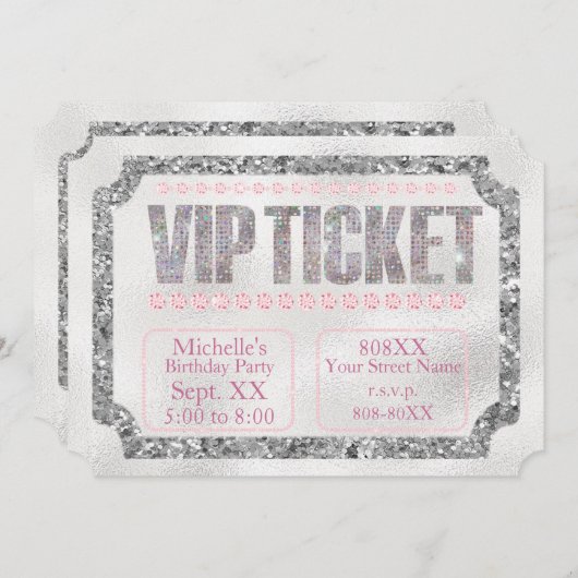 VIP Ticket Silver and Pink Diamonds Kaart (Voorkant / Achterkant)