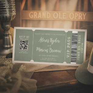 VIP Ticket trendy saliegroene trouwuitnodiging Kaart