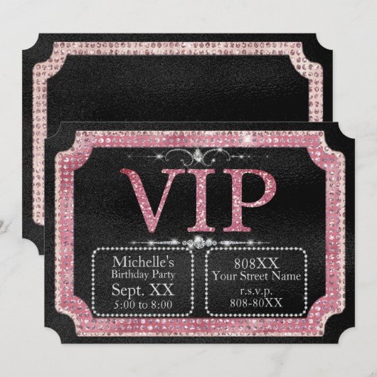 VIP-ticket voor Black & Pink Diamonds Kaart (Voorkant / Achterkant)