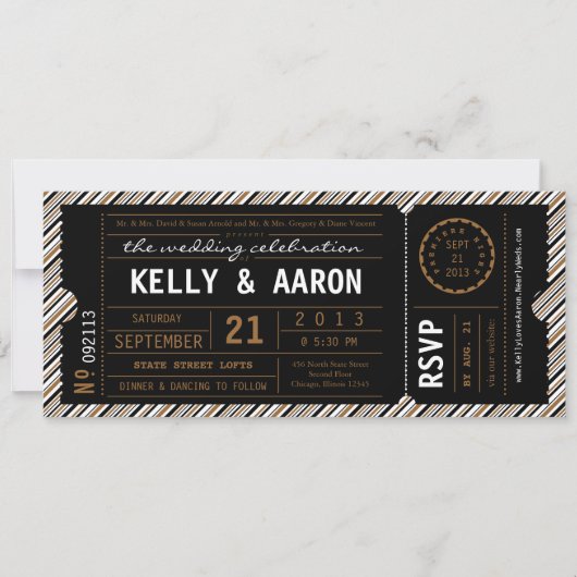 ViP Ticket Wedding Invitation in Black en Brown Kaart (Voorkant)
