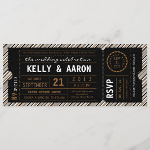 ViP Ticket Wedding Invitation in Black en Brown Kaart