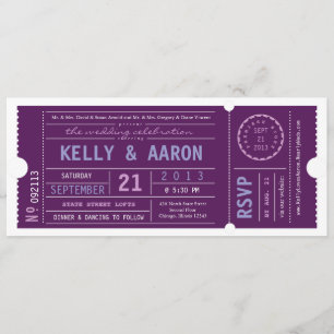 VIP Ticket Wedding Invitation in Plum Kaart