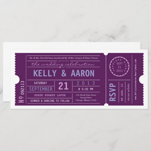 VIP  Ticket Wedding Uitnodiging (Voorkant / Achterkant)