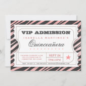 VIP Ticket Zebra Glam Quinceanera Birthday Party Kaart (Voorkant)