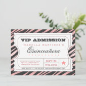 VIP Ticket Zebra Glam Quinceanera Birthday Party Kaart (Staand voorkant)