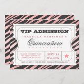 VIP Ticket Zebra Glam Quinceanera Birthday Party Kaart (Voorkant / Achterkant)