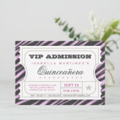VIP Ticket Zebra Glam Quinceanera Birthday Party Kaart (Staand voorkant)