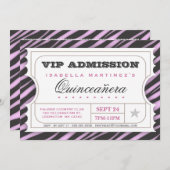 VIP Ticket Zebra Glam Quinceanera Birthday Party Kaart (Voorkant / Achterkant)
