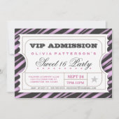 VIP Ticket Zebra Glam Sweet 16 Birthday Party Kaart (Voorkant)