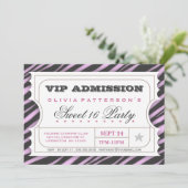 VIP Ticket Zebra Glam Sweet 16 Birthday Party Kaart (Staand voorkant)