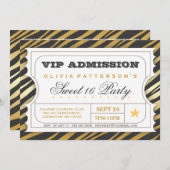 VIP Ticket Zebra Glam Sweet 16 Birthday Party Kaart (Voorkant / Achterkant)